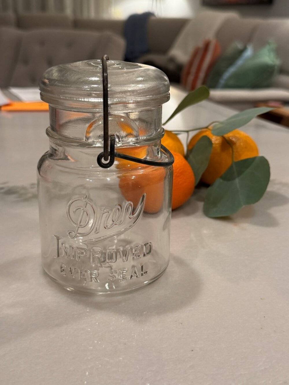 Vintage Drey Improved Ever Seal Glass Canning Jar w/ Glass Lid & Wire Bail